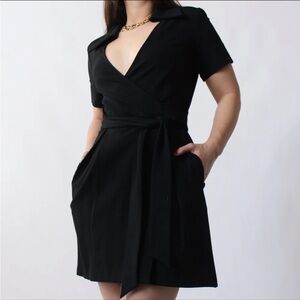 Diane Von Furstenberg Black Hutton tie waist Wrap Dress